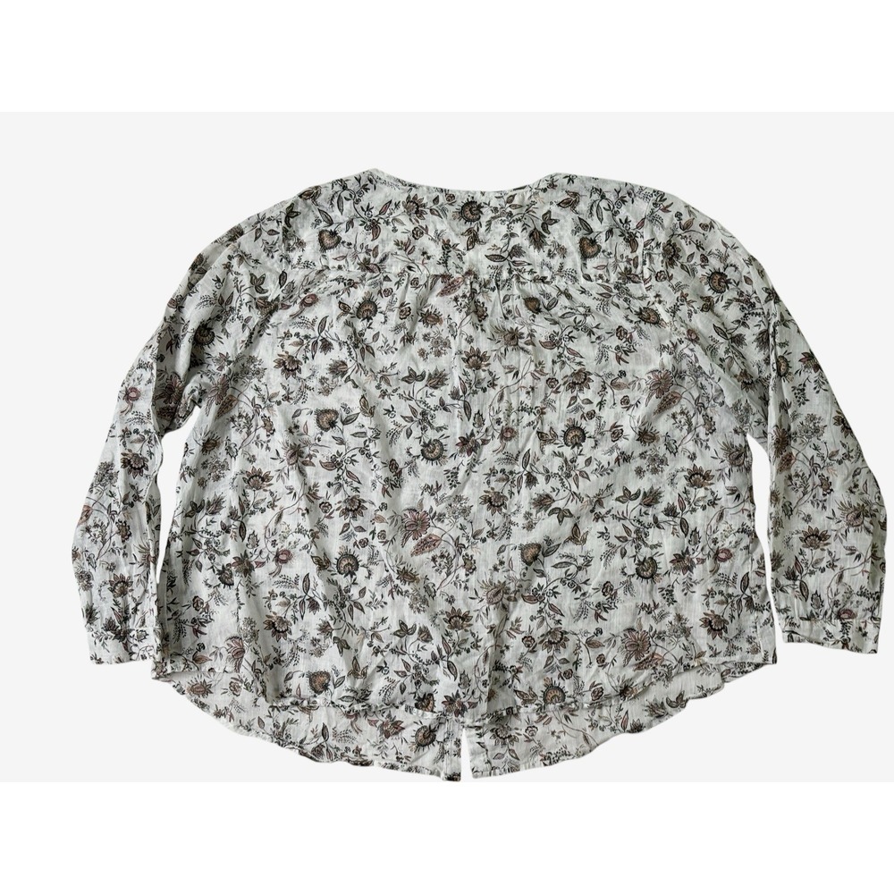 J Jill Shirt Women plus 2X White Floral Flowy Boxy Collared Button Front Prairie - Picture 5 of 16